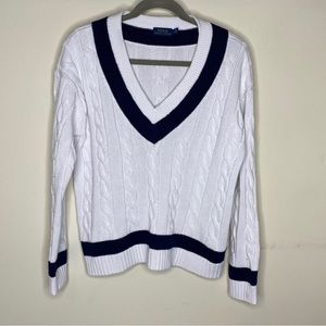 Polo by Ralph Lauren White and Navy V-Neck Sweater